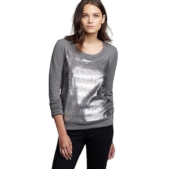 J. Crew Collection Sequin Sweatshirt Raglan Pullover 100% Cotton Gray XS - Picture 1 of 5